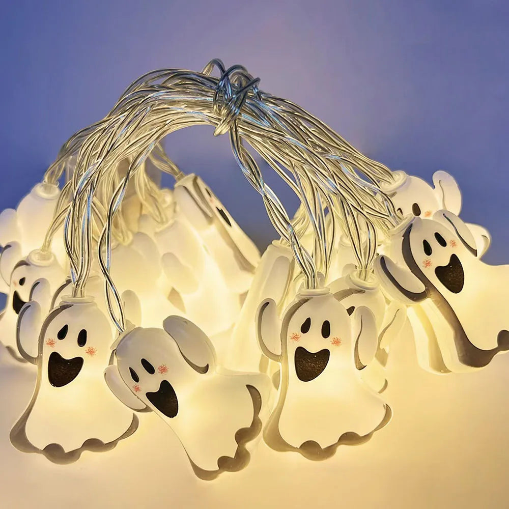 Halloween LED Lichterkette – Kürbis, Geist & Spinnennetz, Innen & Außen