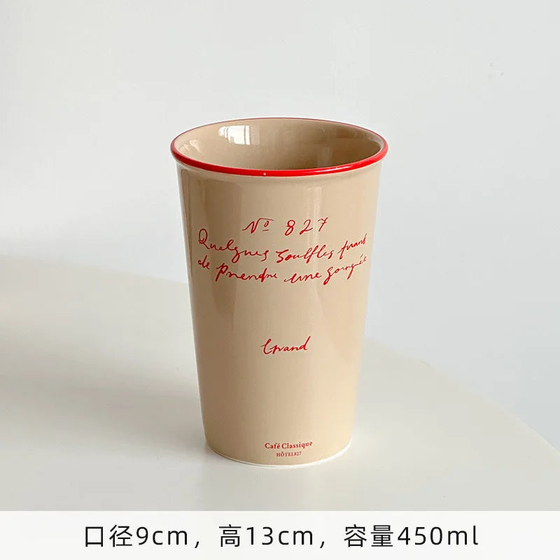 Französische Keramik Kaffeetasse 450ml Wasser Tasse Vintage Pappbecher Buchstaben Keramik Hand halten hohe Tasse Kaffeetassen Frühstücks saft Tassen