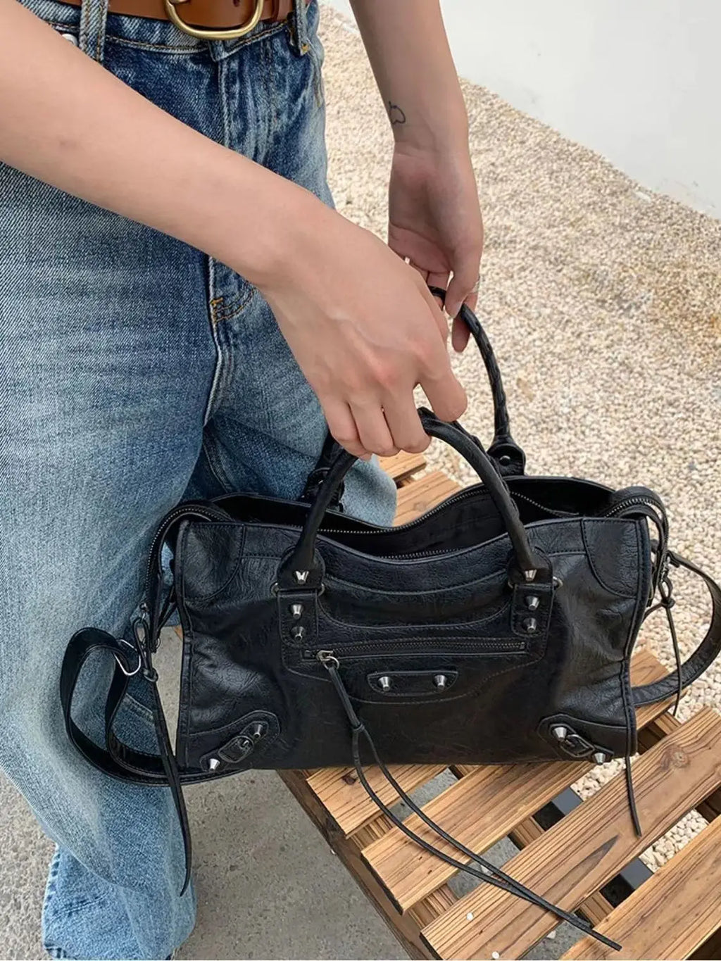 Trendige Motorrad-Tasche – Damen City Tote im Y2K-Stil | Schulter- & Umhängetasche aus Kunstleder