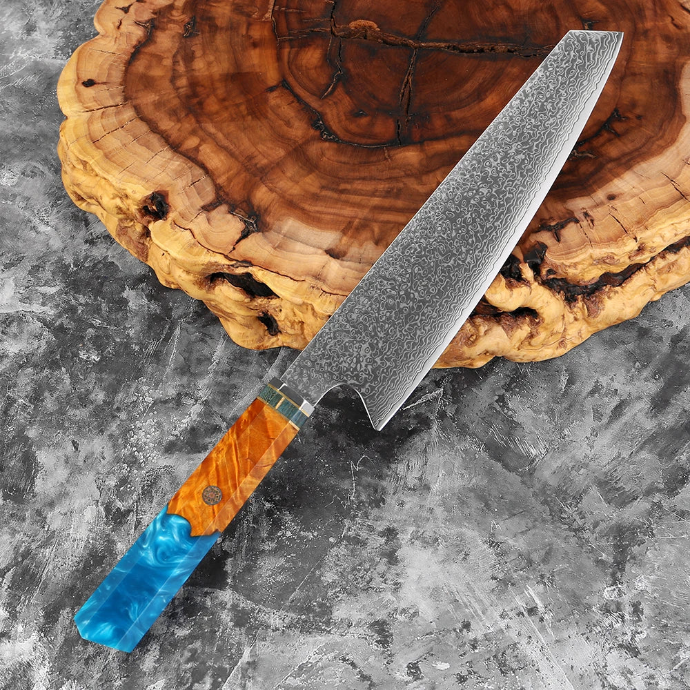 Kochmesser aus Damaststahl – Küchenmesser mit Griff aus stabilisiertem Holz und Kunstharz – ideal zum Schneiden von Fleisch und Gemüse