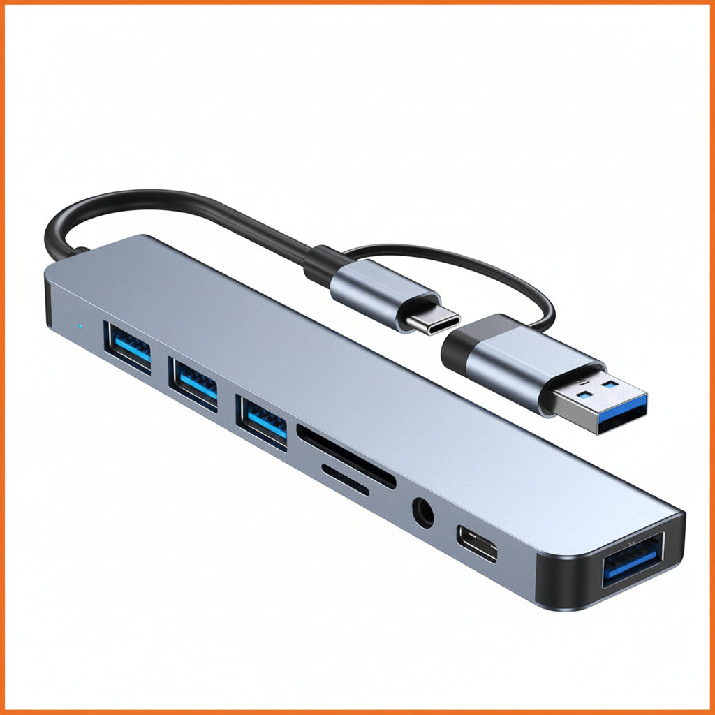 7-in-1 / 8-in-1 USB-C-Hub-Erweiterung – Multiport-Adapter, Typ-C-Splitter-Dock mit USB-3.0-Anschluss für Xiaomi-Smartphones und -Tablets, schnelle Datenübertragung