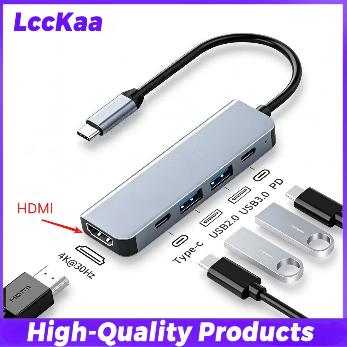 7-in-1 / 8-in-1 USB-C-Hub-Erweiterung – Multiport-Adapter, Typ-C-Splitter-Dock mit USB-3.0-Anschluss für Xiaomi-Smartphones und -Tablets, schnelle Datenübertragung